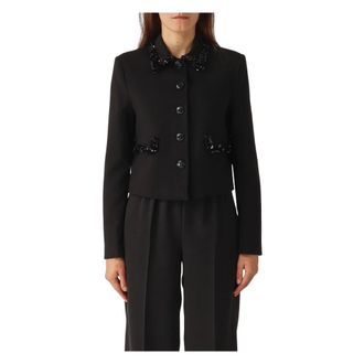 Twinset Jassen, Dames, Zwart, M, Polyester, Cr&ecirc;pe jas met borduursel