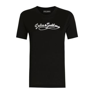 Dolce & Gabbana T-shirt met geborduurd logo - Dames - Tops - Zwart - Maat: M Katoen