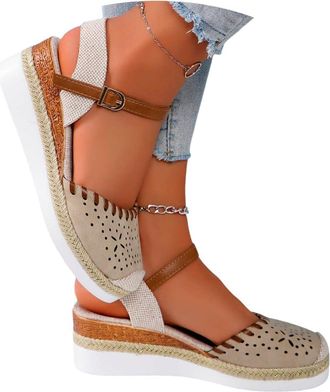 Generic Orthopedic Wedge Platform Sandals For Women UK with Ankle Strap Closed Toe Non-Slip Shoes Boho Low Heel Espadrilles Arch Support Summer Beach Walking 