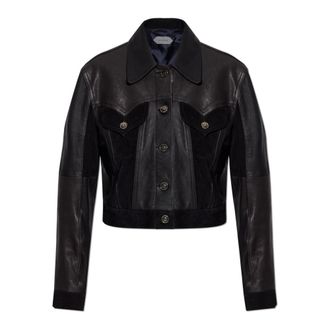 Versace Leather Jackets, female, Black, Size: S Leather Blouson
