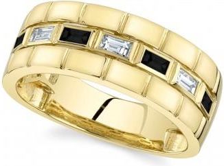Allurez Baguette Lab Grown Black & White Diamond Mens Wedding Ring Band 14K Yellow Gold (0.50ct)