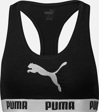 Puma Womens Cotton Modal Stretch Cat Logo Racerback Bra, Black / Silver - Size: XS