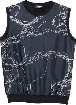Fabiana Filippi Vest met abstracte print - Dames - Ronde hals truien - Blauw - S - Truien & Vesten