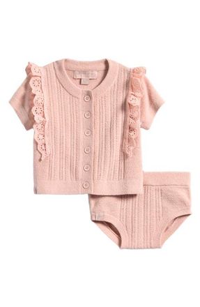 Barefoot Dreams CozyChic Ultra Lite Cardigan and Bottoms Set in Dusty Rose at Nordstrom, Size 12-18M