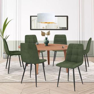 IDMarket Lote De 6 Sillas De Comedor Mila De Terciopelo Verde Caqui