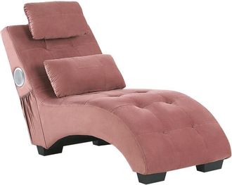 Beliani Chaise Longue SIMORRE Velvet Pastel Pink with Built-In Bluetooth Speaker