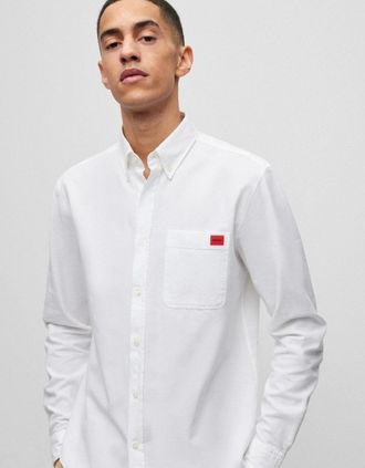 HUGO BOSS Mens HUGO Evito Slim Fit Mens Long Sleeved Shirt - Open White 199 - Size: 40/Regular