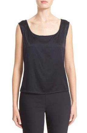 St. John Collection Liquid Satin Round Neck Shell in Caviar at Nordstrom, Size X-Small