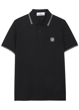 Stone Island Logo-appliqu&eacute;d Piqu&eacute; Cotton Polo Shirt - Black - Xxl