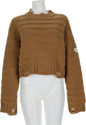 Maison Margiela Cropped Knit Sweater With Distressed Hem And Patch Detail