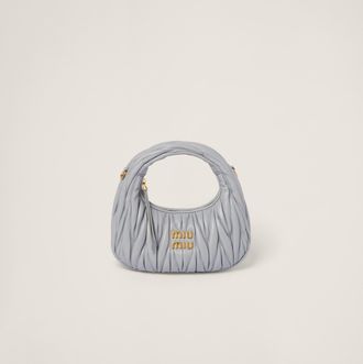Miu Miu Wander Matelass&eacute; Nappa Leather Hobo Mini-bag, Woman, Pearl Gray