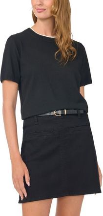 Vince Camuto Contrast Detail Short Sleeve Sweater in Rich Black at Nordstrom, Size X-Small