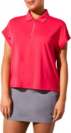 Tribal Quarter Zip Neck Short Sleeve Top In Beet Root