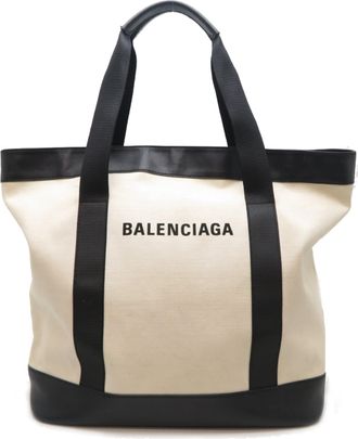 Balenciaga Black White Canvas Leather Tote Bag (Pre-Owned)