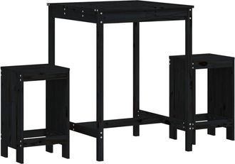 vidaXL Set De Mesa Y Taburetes Altos Jard&iacute;n 3 Pzas Madera Pino Negro Vidaxl