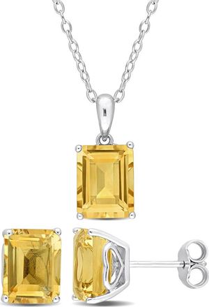 Delmar Sterling Silver Emerald-Cut Citrine Stud Earrings & Necklace Set in Yellow at Nordstrom Rack