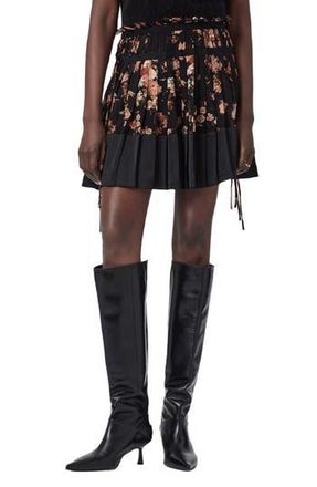 AllSaints Elara Floral Print Pleated Skirt in Armada Black at Nordstrom Rack, Size 6 Us / 10 Uk