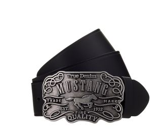 Mustang Lederg&uuml;rtel MUSTANG, Herren, Gr. 11,5, schwarz, Rindsleder, G&uuml;rtel Lederg&uuml;rtel, feine Logopr&auml;gung, Echtleder, aufwendige G&uuml;rtelschnalle