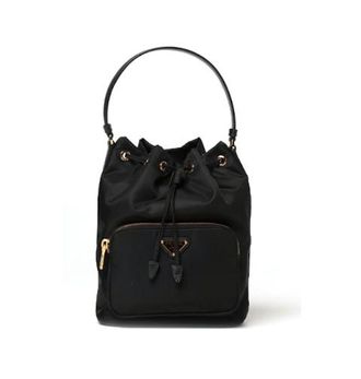 Prada (WMNS) PRADA SS26 Duet Re-Nylon bucket bag Black Gold 1BH038-RV44-F0002