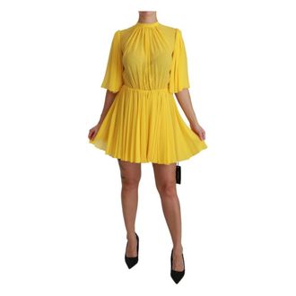 Dolce & Gabbana Short Dresses, female, Yellow, Size: S Pleated A-line Mini Dress
