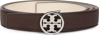 Tory Burch Womens Belt Miller Reversible Dark Cocoa-Ivory Cocoa-Ivory-Silver Bovine Suede Cocoa/ivory/silver