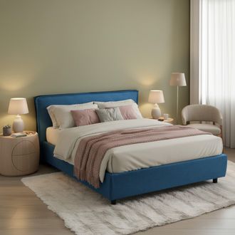 Dmora Cama Matrimonial Bubbio, Desenfundable, Con Contenedor, Hecha En Italia, Tama&ntilde;o Colch&oacute;n 160x200 Cm, Azul