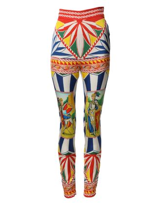 Dolce & Gabbana Womens Multicolor Silk Carretto Leggings Stretch Waist Pants Elastane+silk