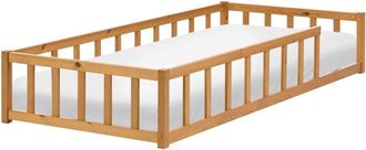 Beliani Kids Floor Bed Brown Pine Wood EU Single Size 3ft with Slatted Frame Bed for Toddler MEYMAC
