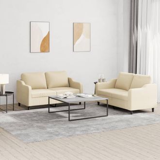 vidaXL Juego De Sof&aacute;s Con Cojines 2 Piezas Tela Crema Vidaxl