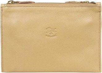 IL BISONTE Stijlvolle leren clutch met schouderband - Dames - Clutches - Beige - ONE Size - Tassen