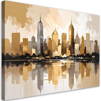 Feeby Impresi&oacute;n De Imagen, Edificios Modernos Ciudad En Beige Y Dorado, 120x80
