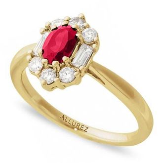Allurez Oval Lab Ruby & Diamond Halo Ring 14K in 1Ct/yellow Gold at Nordstrom, Size 5.5