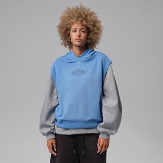 Nike Jordan Womens Jordan Flight Fleece French Terry Short-Sleeve Hoodie in Blue | IM6961-484