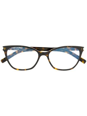 Saint Laurent Eyewear round tortoiseshell glasses - women - Acetate - 54 - Brown