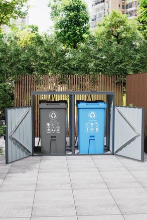 Living and Home 5x2.6 ft Outdoor Metal Garbage Can Garden Storage Shed-Sturdy & Top Ventilation Design, Weather-Resistant in Dark Grey