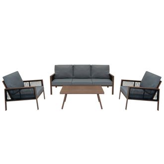 MonsterShop Aluminium 4 Piece Sofa Set - Wood Effect in Grey