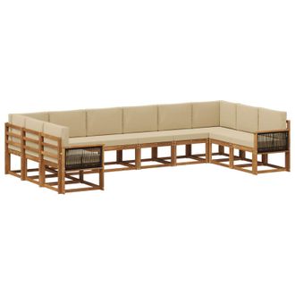 vidaXL Conjunto De Sof&aacute;s De Exterior Con Coj&iacute;n 10 Pcs Natural Y Beige Vidaxl