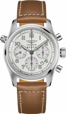 Longines Spirit Chronograph Silver Dial Leather Strap Mens Watch L3.820.4.73.2