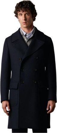 Brooks Brothers Tailored Double-Breasted Wool Coat - Heren - Mantel - Blauw - L - Wol - Jassen