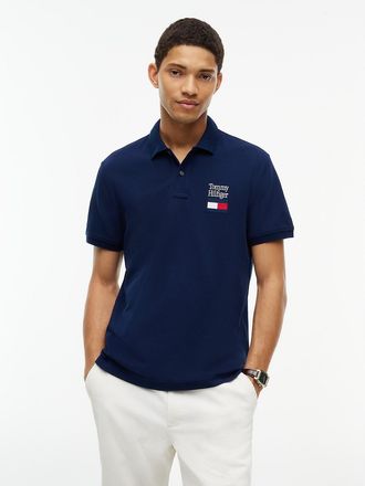 Tommy Hilfiger Mens Regular Fit Flag Graphic Pique Polo - Carbon Navy - XL