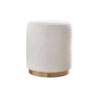 Miliboo Miliboo - Puf Redondo De Tela Efecto Lana Boucl&eacute;e Blanco Roto Y Metal Dorado D40 Cm Amaya