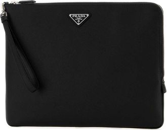 Prada Mens Black Leather Clutch Nero Beauty