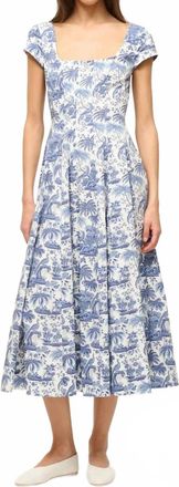 Staud Short Sleeve Wells Dress In Blue Toile