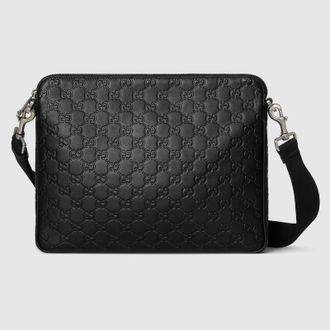 Gucci GG Emblem Medium Crossbody Bag, Black, Leather