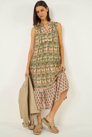 Roman Border Print Midi Smock Dress