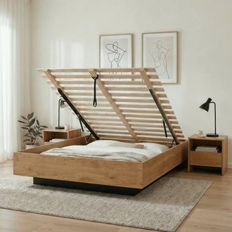 N&ouml;a & Nani Koping Double 4ft6 Gas Lift Ottoman Bed with Storage in Natural Pine in Brown