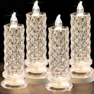 OEM Velas Led Sin Llama - Velas De Cristal - Crea Un Ambiente Rom&aacute;ntico - Efecto De Sombra De Rosa - 4 Unidades - Blanco