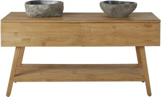 Maisons du monde Mueble de ba&ntilde;o de madera con 2 lavabos de piedra de r&iacute;o