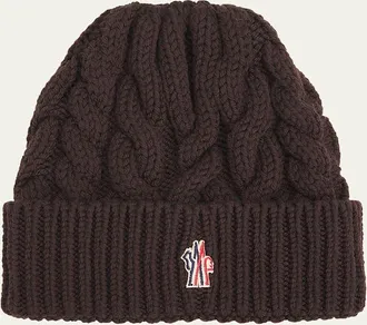 Moncler Cable-Knit Wool Logo Beanie