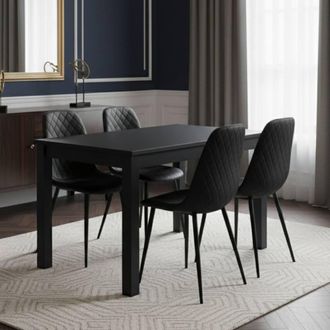 Kosy Koala Dark Grey Dining Table Set with 4 Black Gem Pattern Chairs in Charcoal